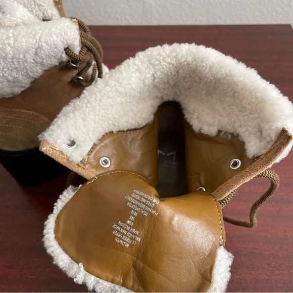 Marc Fisher Daven Hiker Heeled Leather Fur Lace Up Winter Boots - Picture 6 of 8